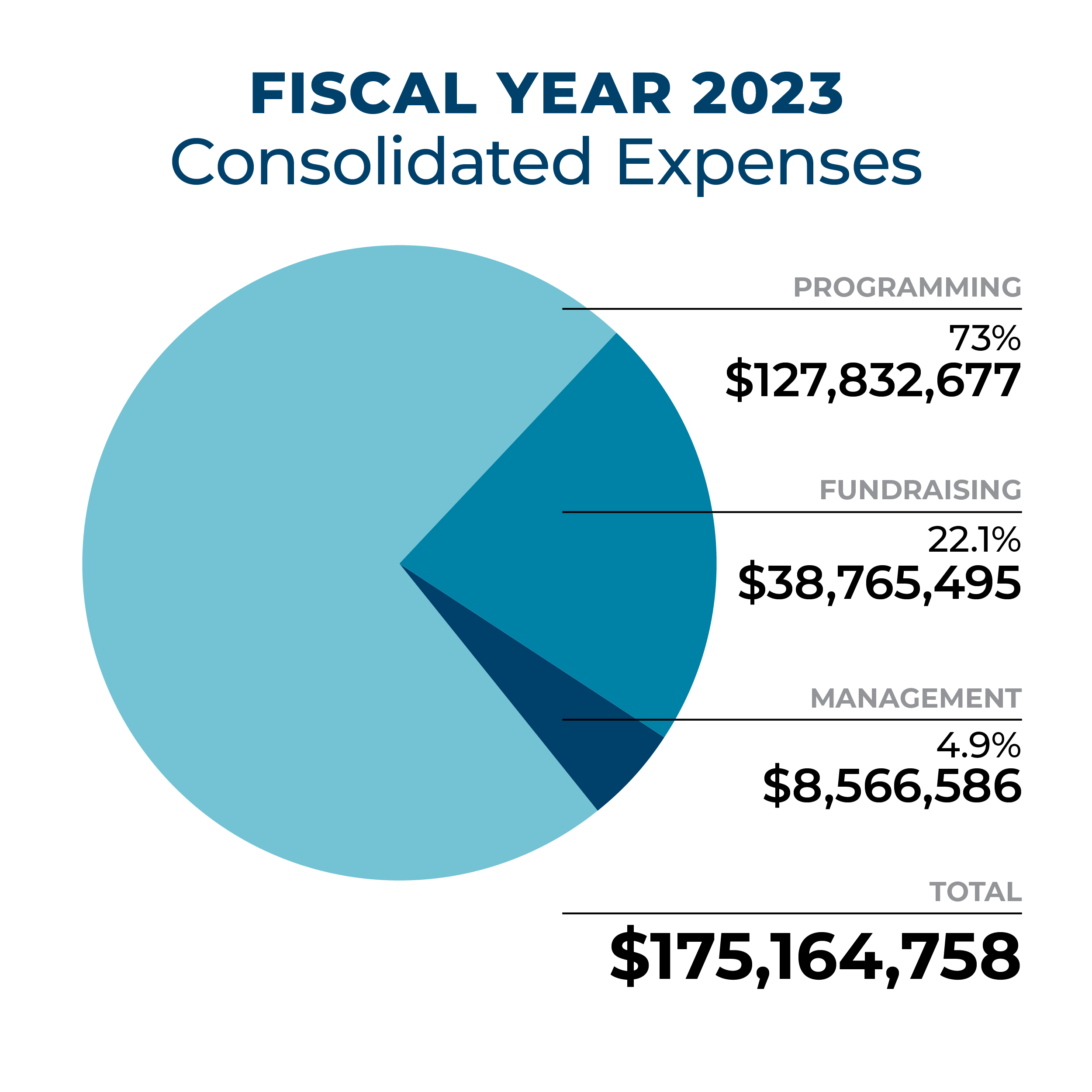 Pie chart showing Heifer's Fiscal Year 2023 Consolidated Expenses