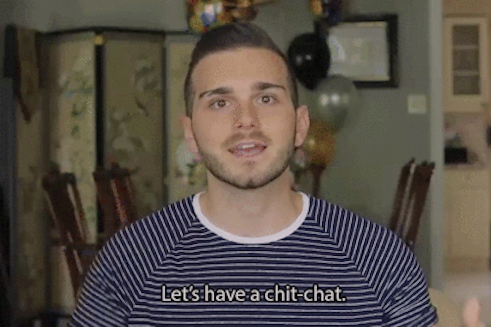 A GIF of a man saying, let's have a chit-chat.