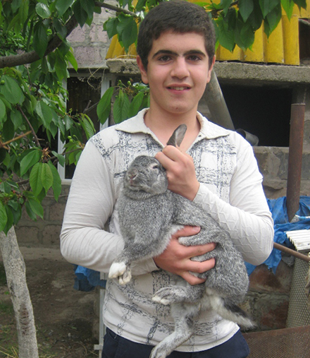 Sasun Tonapetyan with one of his rabbits