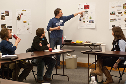 Jeffrey Scott, social entrepreneur and director of programming for Heifer in Appalachia, gives a presentation at the Ascent course.