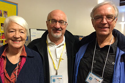 CEO Pierre Ferrari with two of Dan West's children, Jan and Steve. 