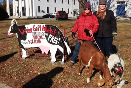 The author and fellow Heifer Farm colleague help promote the Farm's Living Gift Market.