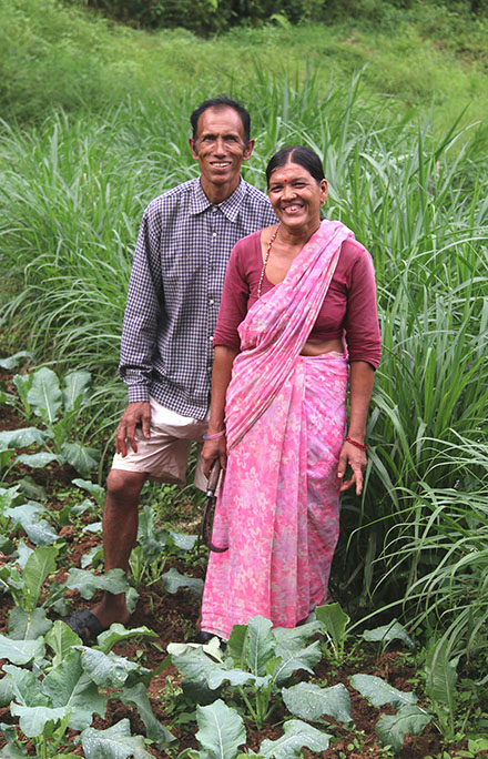 Gita and Hum Bahadur Karki plant fodder on their property to boost their goats' nutrition and protect Nepal's natural forests.