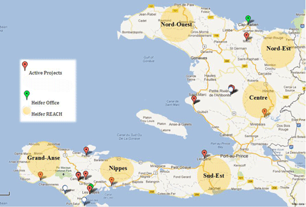 Map of Haiti and Heifer projects there.
