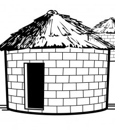 An illustration of a small house made from adobe bricks.