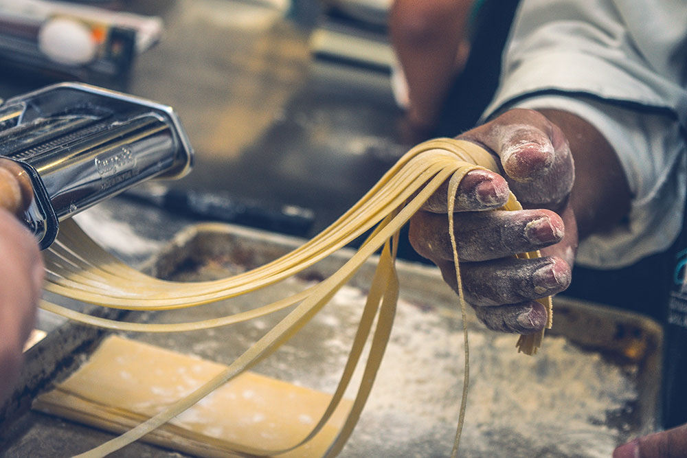 Fresh pasta being made.