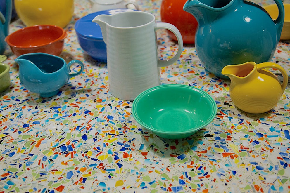 A beautiful countertop made from recycled material.