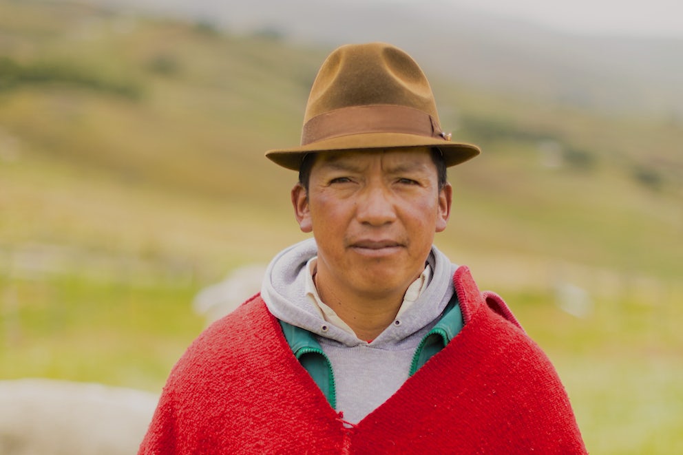 José Pedro Pablo Cuzco combines a western hoodie with a traditional poncho. Red represents his particular community.