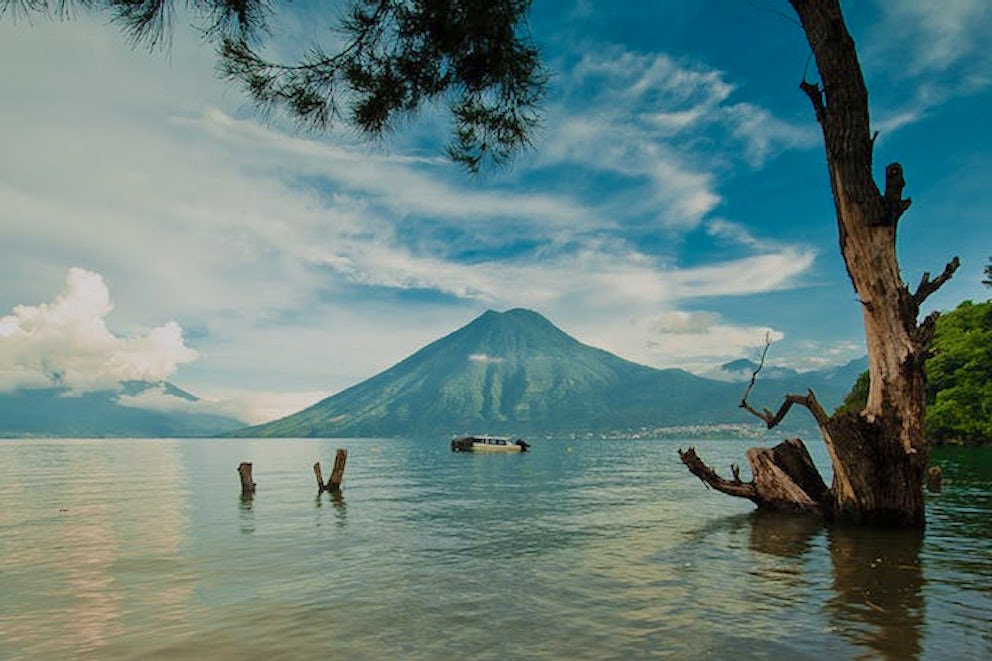 A view of Lake Atítlan and one of the three volcanoes that watch over it.