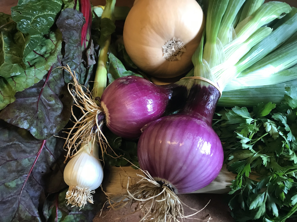 Swiss chard and squash gratin ingredients