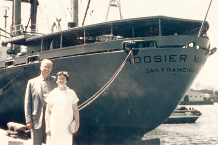 The Rev. Donald Baldwin and his daughter, Kathy Baldwin (now Moore), depart from San Francisco on July 22, 1958.