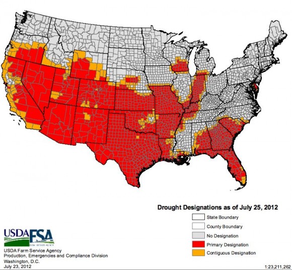 USDA drought map showing affected counties