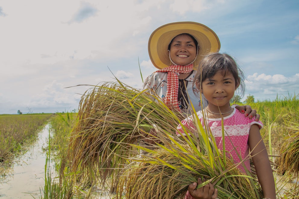 Woman and daughter in field