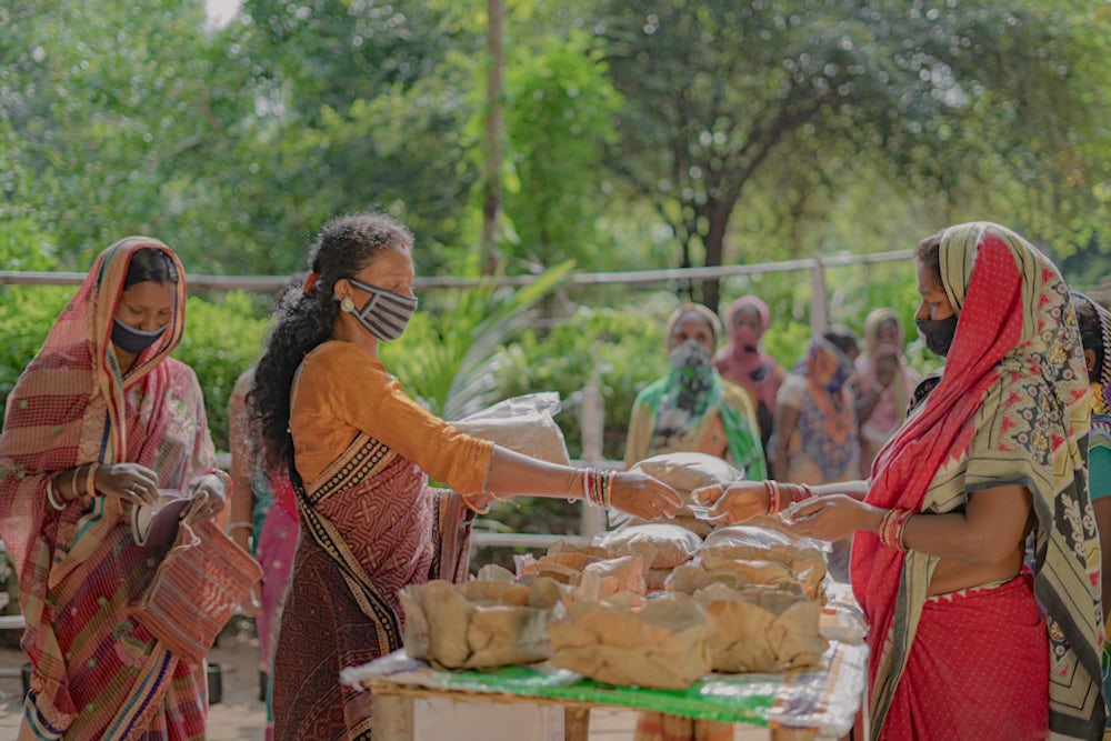 people getting supplies