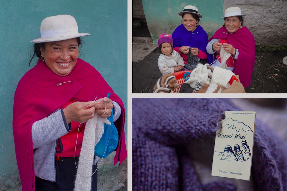 Collage of Maria and her family knitting.