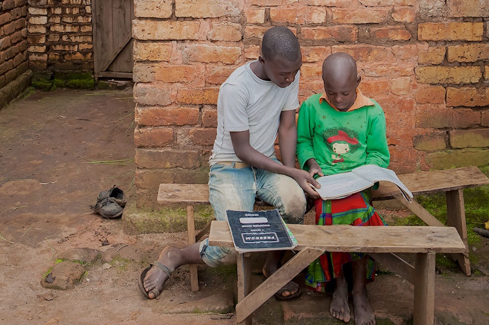 two kids working on homework