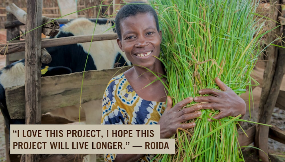 Roida holds grass she harvested