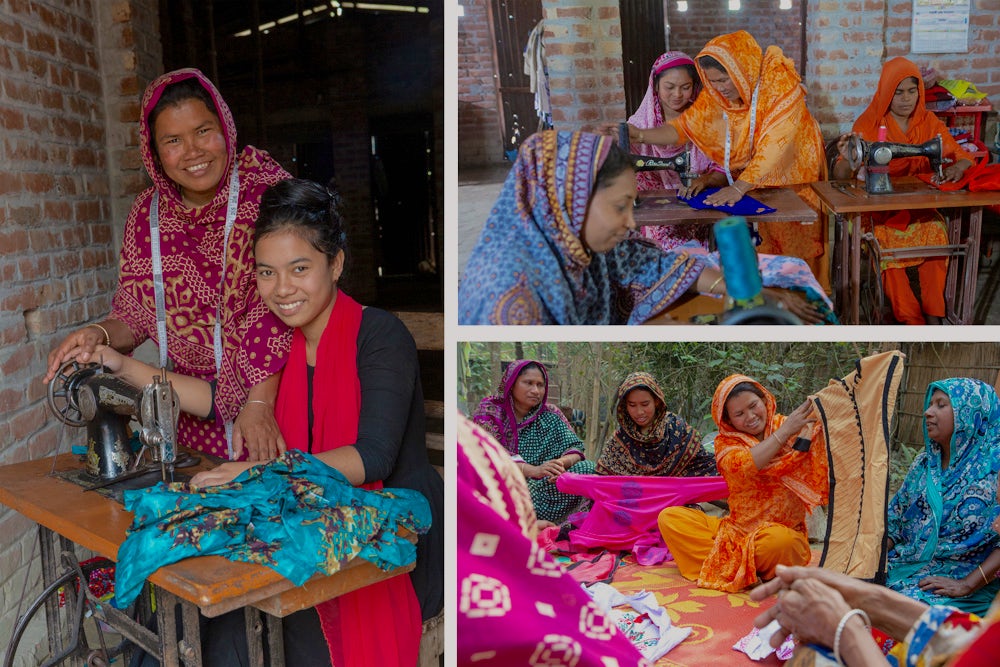 Aeysha teaching women in the community how to sew.