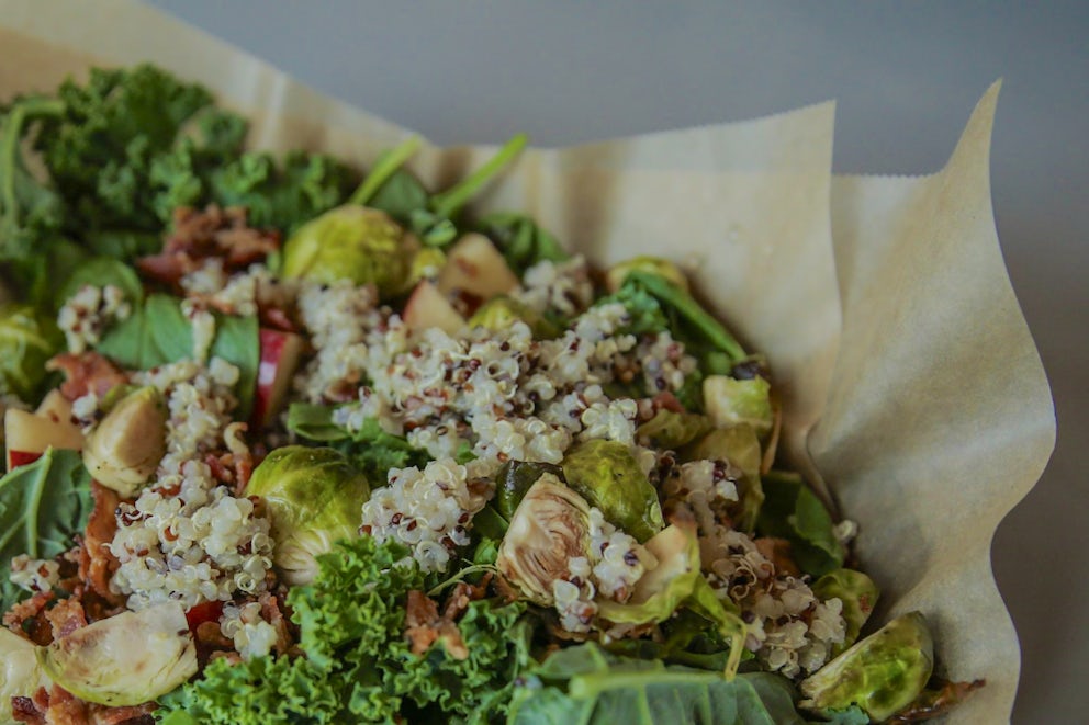 A quinoa salad with Brussel sprouts.
