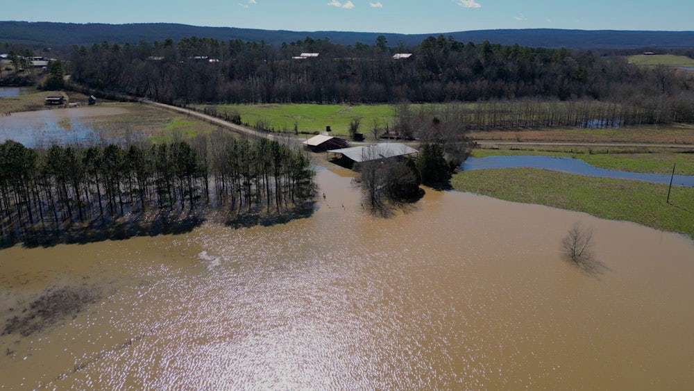 Heifer Ranch submerged in water during the February 2023 flood.