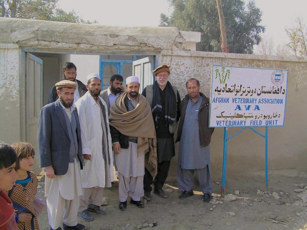 David Sherman visiting a veterinary field unit operated by the Afghanistan Veterinary Association in Nangarhar Province along with officers of the Association.
