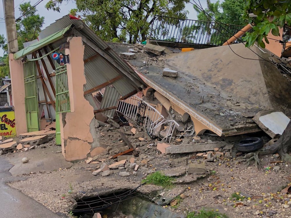 A house in Haiti reduced to rubble.