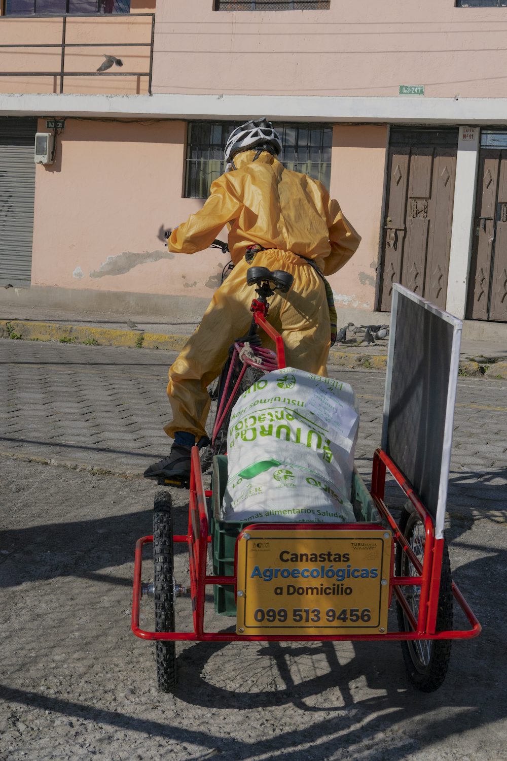 Karen Salcedo delivering orders made through Heifer Ecuador's online marketplace, La Cosecha Del Dia.