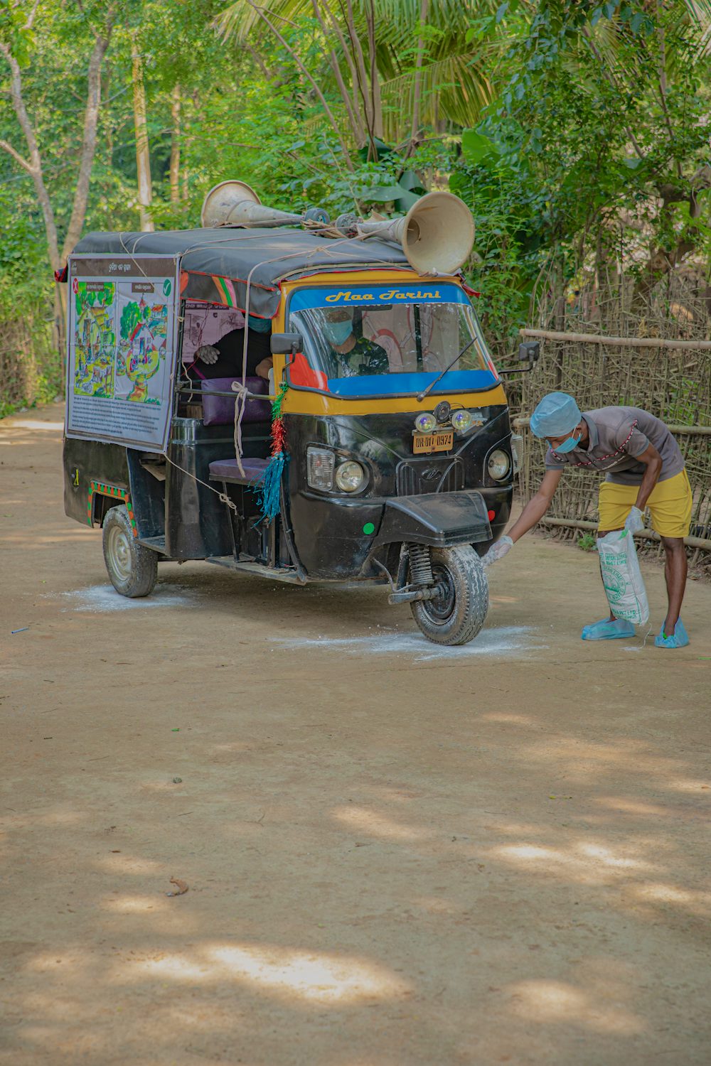 Auto units containing audio systems and educational posters make rounds in villages to generate awareness on COVID-19 precautions and poultry production practices.