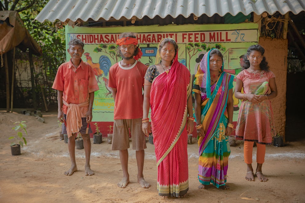 Despite the challenges of the Covid-19 pandemic, Lata Marndi and her family of five are able to survive and thrive as a result of her efforts as a smallholder and feed mill entrepreneur. Heifer International/Pranab K. Aich