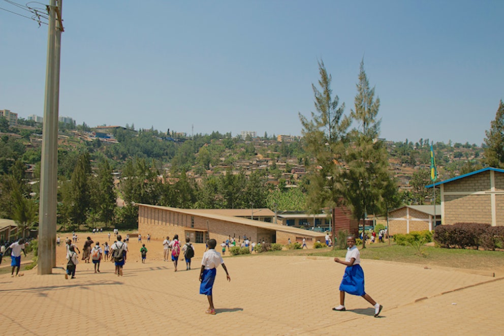 School kids walk to class in Rwanda