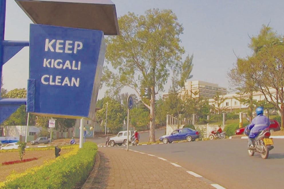 A blue sign reading