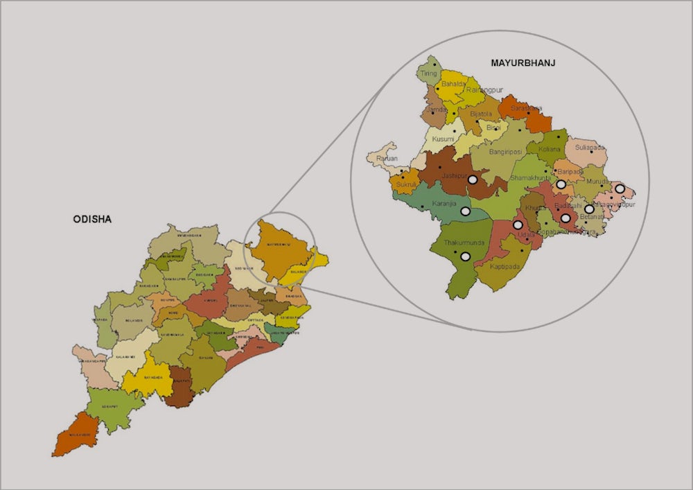 a map of the regions in India where Heifer project participants were affected by cyclone Amphan.