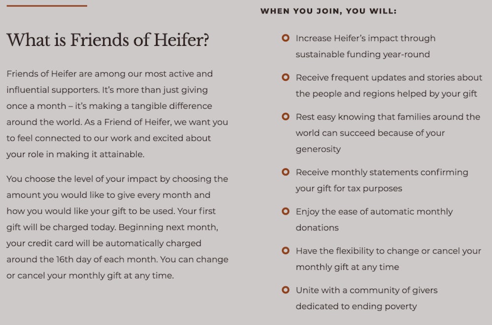 More information on what it means to become a Friend of Heifer.