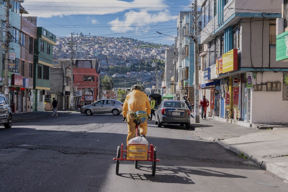 bicycle food delivery in Quito, Ecuador