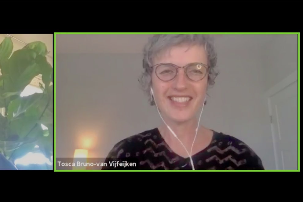 Tosca Bruno-van Vijfeijken (Right) and Heifer President and CEO, Pierre Ferrari (Left) during their Zoom conversation.