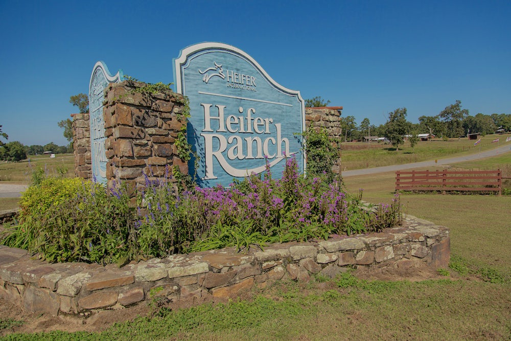 The Heifer Ranch welcome sign