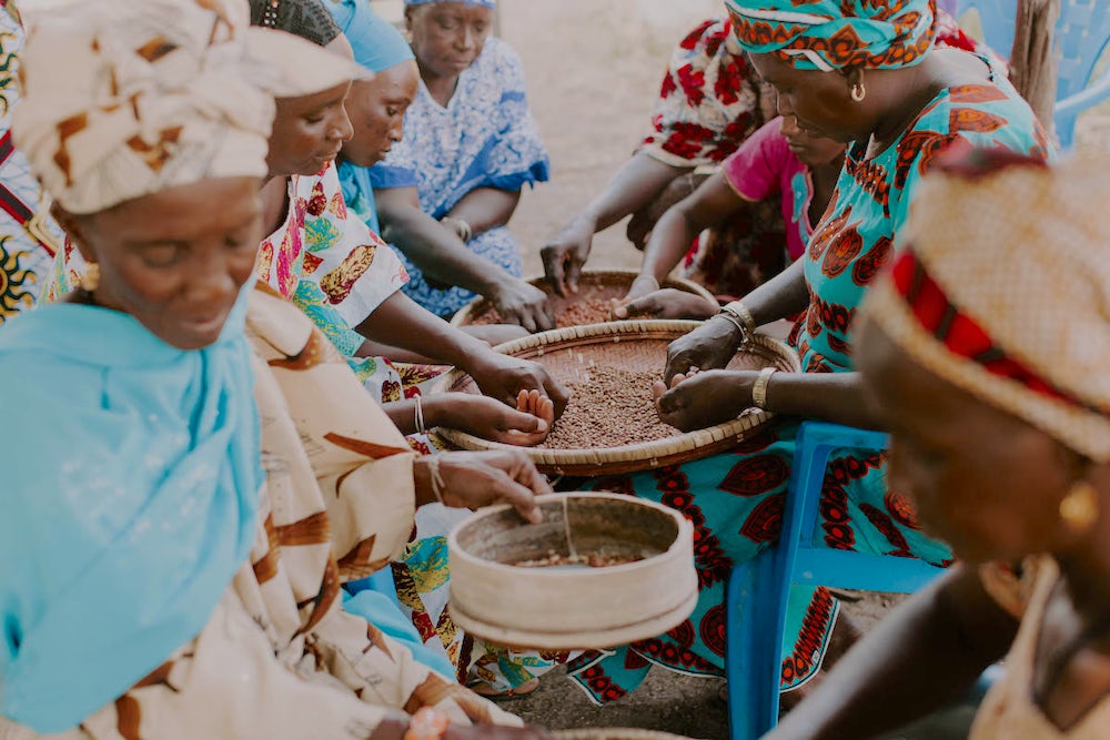 Women sort and clean beans and grains as part of a Heifer project that aims to improve nutrition and health for children. Photo by Lacey West.