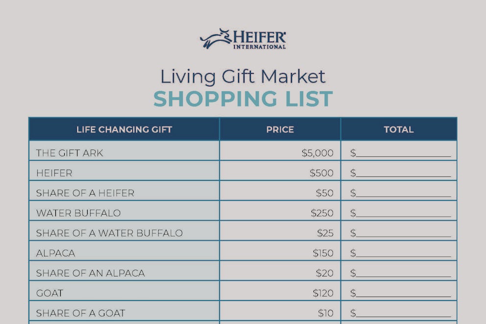 Living Gift Market Shopping List